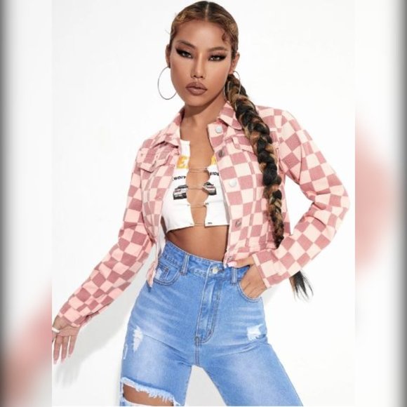 SHEIN (Size S) Blue Denim Checkered Jacket - Picture 6 of 6